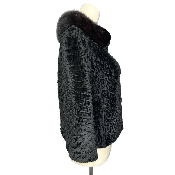 Vintage 60s Black Karakul Lamb Swing Coat Size Mink Collar Mod Glam Luxurious - Picture 7 of 11